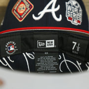 MLB and new era label on the Atlanta Braves Cooperstown All Over Side Patch "Historic Champs" Gray UV 59Fifty Fitted Cap | Navy 59Fifty Fitted Cap