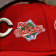 1990 world series patch on the Cincinnati Reds Cooperstown All Over Side Patch "Historic Champs" Gray UV 59Fifty Fitted Cap | Reds 59Fifty Fitted Cap