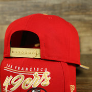 tan adjustable snap on the San Francisco 49ers Team Script College Bar 9Fifty Snapback Hat | Red/Tan 49ers 950 Snap Cap