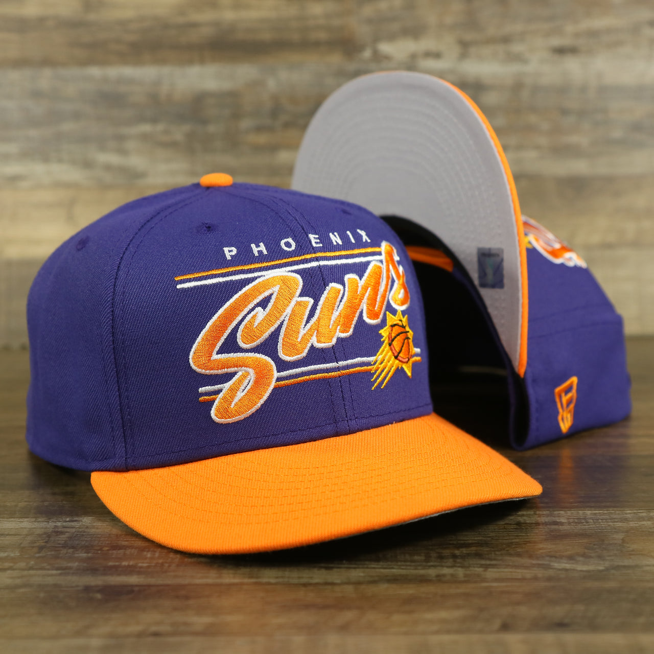 Phoenix Suns Team Script College Bar 9Fifty Snapback Hat | Purple/Orange Suns 950 Snap Cap