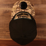 Top down view of the Philadelphia Eagles 2021 Salute To Service On Field Sideline 39Thirty Stretch Fit Hat
