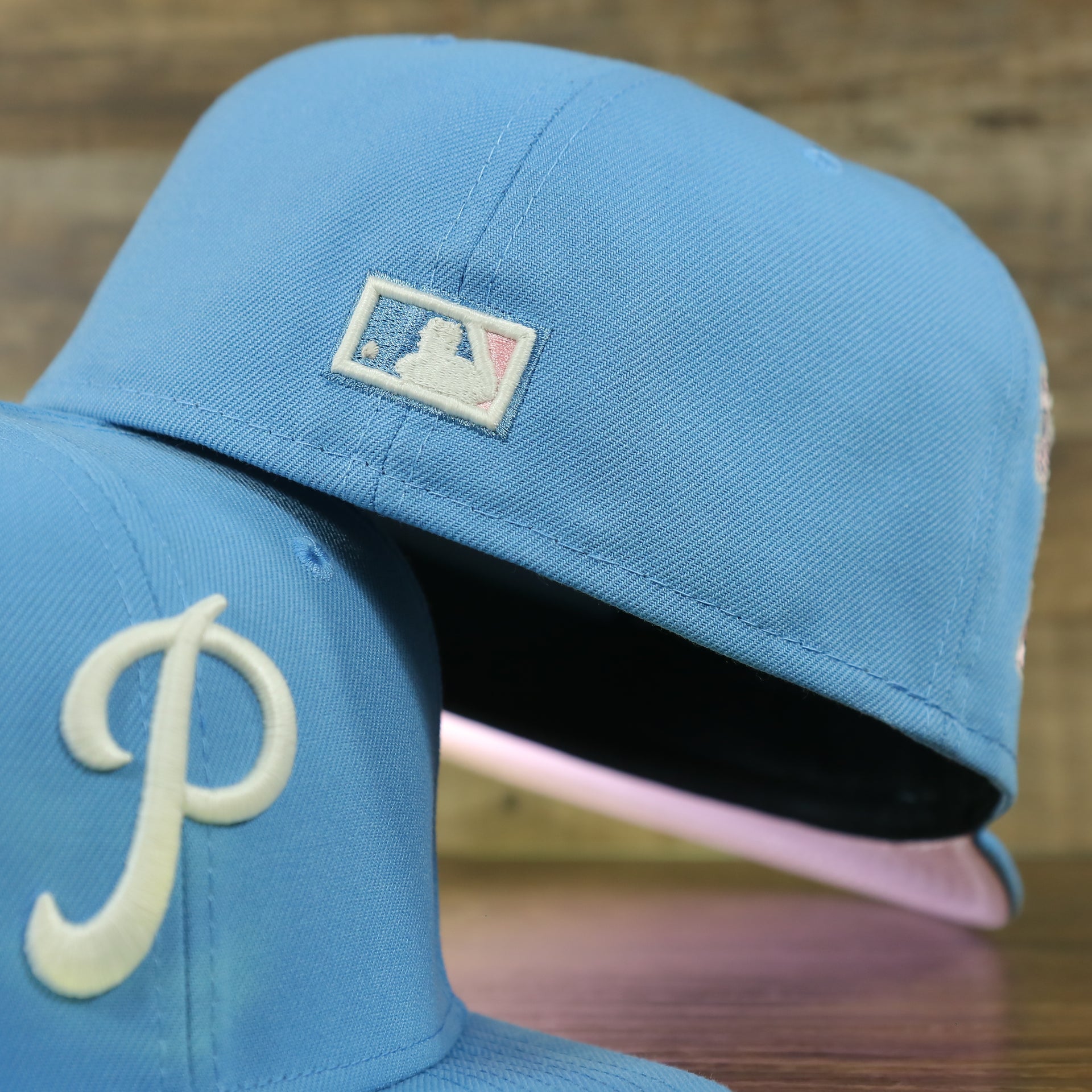 mlb cooperstown logo on the Philadelphia Phillies Glow In The Dark 1952 All Star Game Patch Pink Bottom Side Patch 59Fifty Fitted Cap