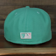 back of the Anaheim Angels 40th Anniversary Side Patch Pink Bottom 59Fifty Fitted Cap | Mint