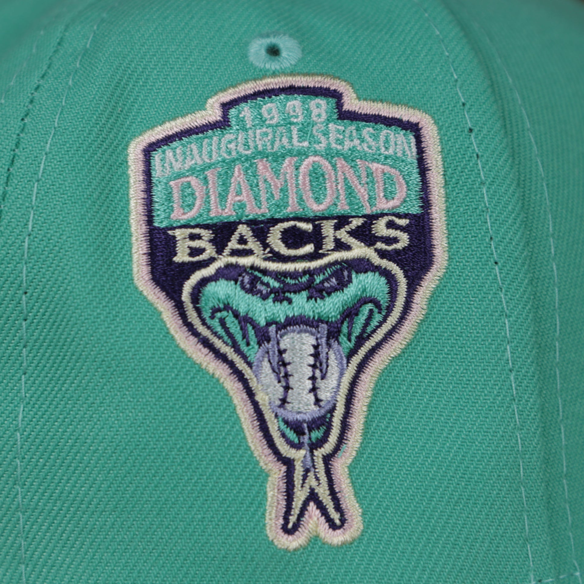 side patch on the Arizona Diamondbacks 1993 Inaugural Season Side Patch Pink Bottom 59Fifty Fitted Cap | Mint