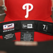 Labels on the interior of the Philadelphia Phillies Post Season 2022 MLB Playoffs Side Patch On-Field 59Fifty Fitted Cap