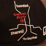 Close up of the transit map on the back of the Atlanta Braves City Transit All Over Side Patch Gray Bottom 59Fifty Fitted Cap