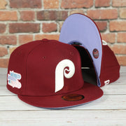 Cooperstown Philadelphia Phillies Pop Sweat Pastel World Series Side Patch Fitted Cap With Purple Undervisor | Maroon 59Fifty Cap