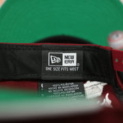 new era label on the Philadelphia Phillies Throwback Green Bottom White Back Letter Arch 9Fifty Snapback | Back Word Arch Maroon 9Fifty