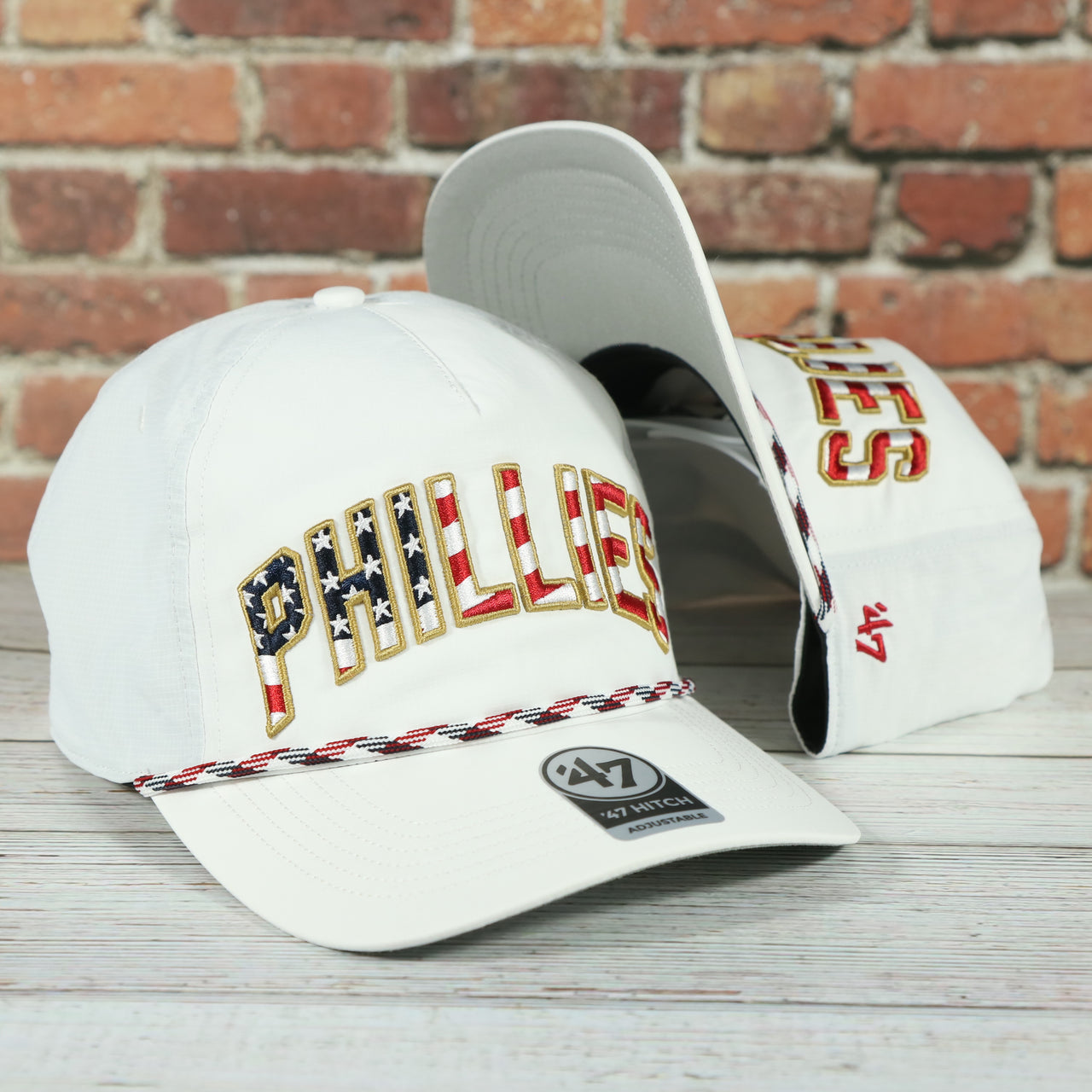 Philadelphia Phillies Stars and Stripes Wordmark Gray Bottom Dad Hat | White Dad Hat