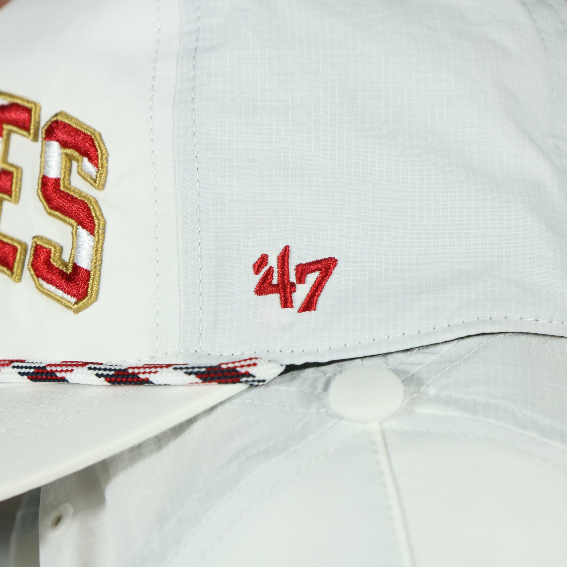 47 brand new era logo on the Philadelphia Phillies Stars and Stripes Wordmark Gray Bottom Dad Hat | White Dad Hat