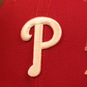 Close up of the Phillies logo on the Philadelphia Phillies City Transit All Over Side Patch Gray Bottom 59Fifty Fitted Cap