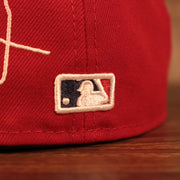Close up of the MLB Batterman logo on the back of the Philadelphia Phillies City Transit All Over Side Patch Gray Bottom 59Fifty Fitted Cap