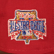 Close up on the 1996 All Star game crystal side batch on the Philadelphia Phillies 1996 All Star Game Crystal Side Patch Icy Blue Bottom 59Fifty Fitted Cap