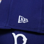 new era logo on the Brooklyn Dodgers Royal Blue Grey Bottom Fitted Hat | Royal Blue New Era Grey Brim 59fifty | Dodgers Gray Underbrim Fitted Cap