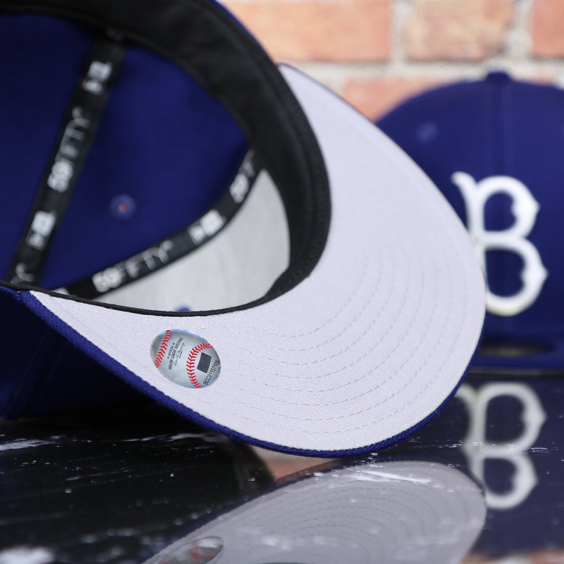 grey under visor on the Brooklyn Dodgers Royal Blue Grey Bottom Fitted Hat | Royal Blue New Era Grey Brim 59fifty | Dodgers Gray Underbrim Fitted Cap