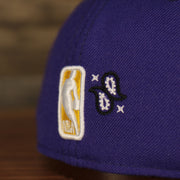 nba paisley logo on the Los Angeles Lakers All Over Paisley Bandana Pattern Grey Bottom 5950 Fitted Cap | Purple