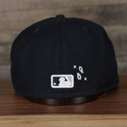 back of the New York Yankees All Over Paisley Bandana Pattern Grey Bottom 5950 Fitted Cap | Navy