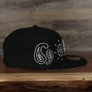 wearers right side on the Chicago White Sox All Over Paisley Bandana Pattern Grey Bottom 5950 Fitted Cap | Black