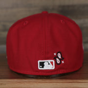 back side of the Cincinnati Reds All Over Paisley Bandana Pattern Grey Bottom 5950 Fitted Cap | Red