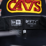 new era tag on the inside of the Cleveland Cavaliers Vintage City Flag Side Patch Gray Bottom 9Fifty Snapback | Navy