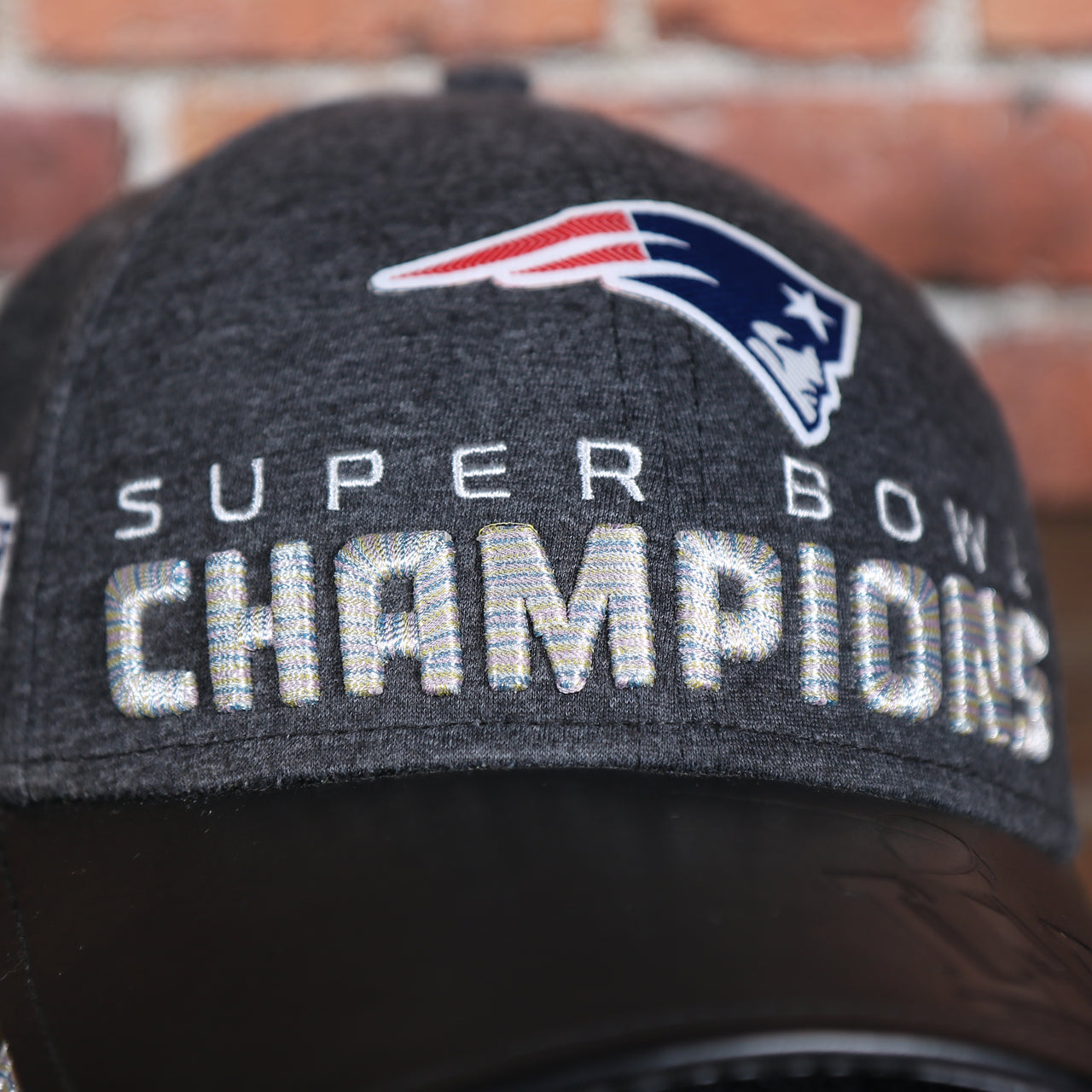 super bowl champion logo on the New England Patriots Locker Room Super Bowl LI Championship Trophy 9Forty Dad Hat