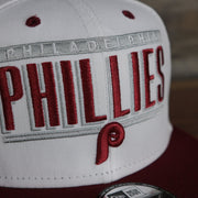 logo shot on the Philadelphia Phillies Retro 9Fifty Grey Bottom Snapback | White