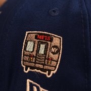 Close up of the Subway Car side patch on the New York Mets City Transit All Over Side Patch Gray Bottom 59Fifty Fitted Cap