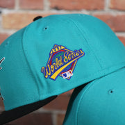 wearers left side of the Florida Marlins Cooperstown 1997 World Series Side Patch Grey Bottom 59Fifty Fitted Cap | Teal