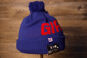 Giants Beanie | New York Giants 2019 On-Field Beanie | Giants Blue Winter Hat  on the wearers right  side is the Giants logo