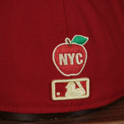 mlb logo and apple logo on the New York Yankees 1999 World Series Side Patch Yellow Bottom 59Fifty Fitted Cap | Red | State Fruit