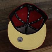 under brim on the New York Yankees 1999 World Series Side Patch Yellow Bottom 59Fifty Fitted Cap | Red | State Fruit