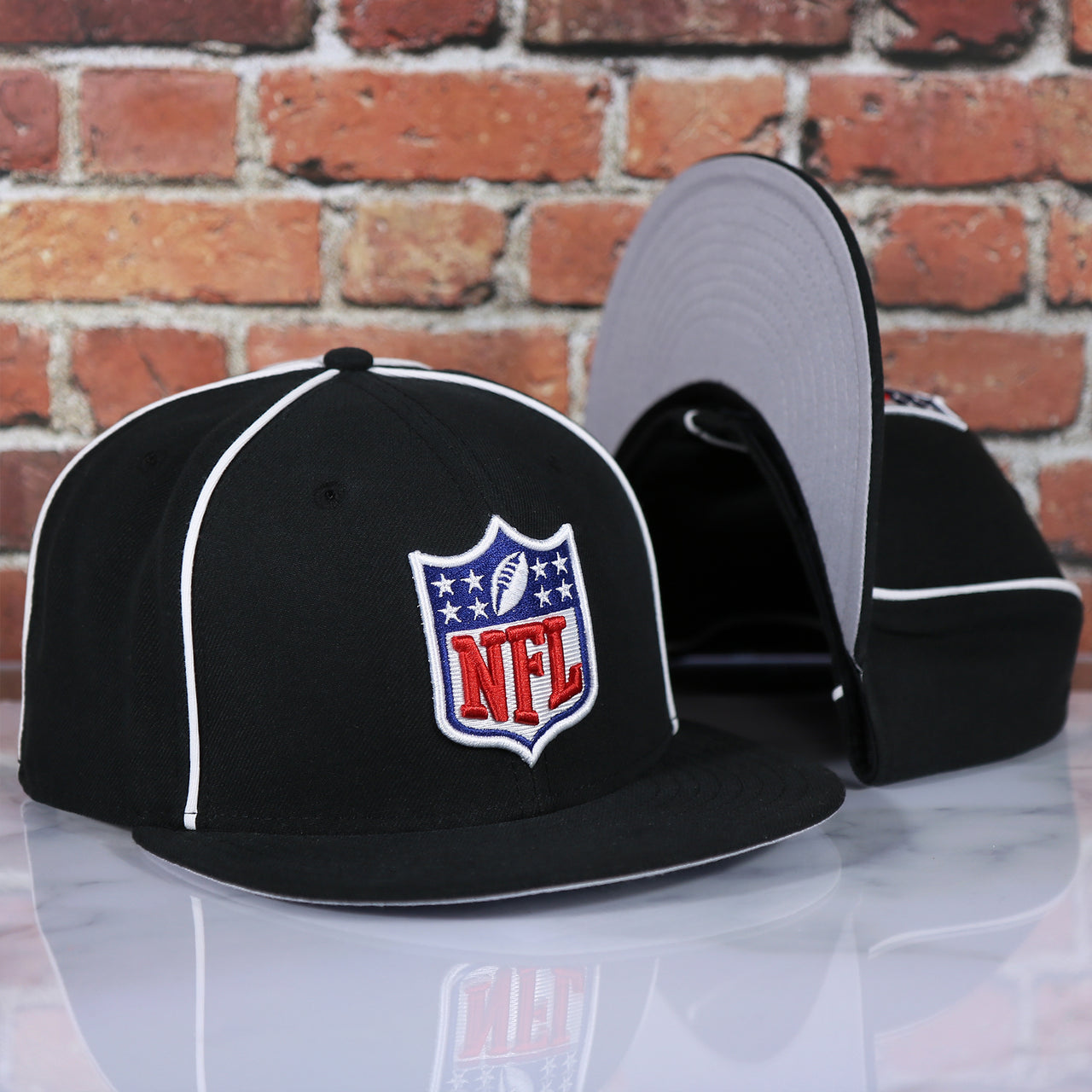 front and bottom of the NFL On-Field Referee Official 59Fifty Fitted Cap | Black