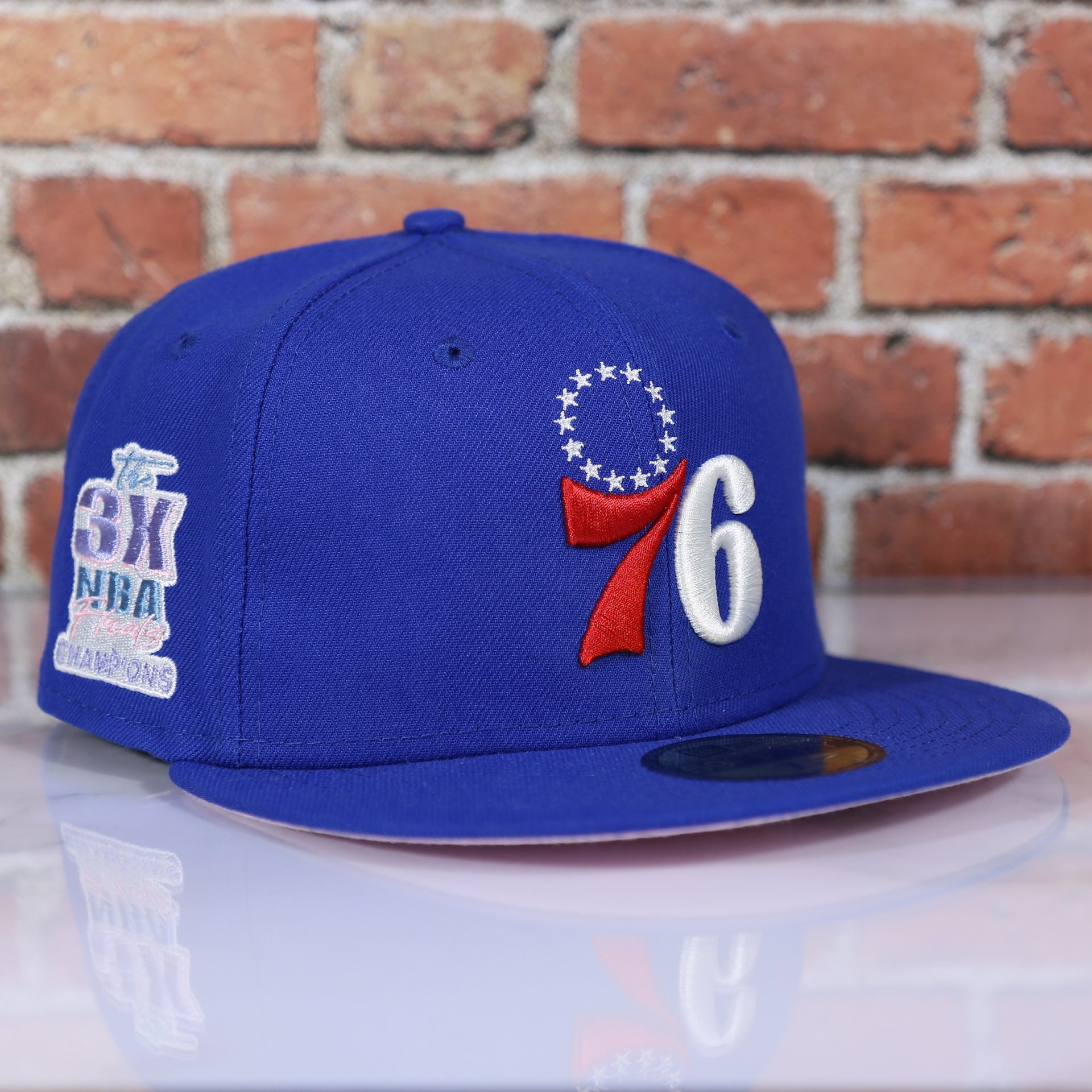 Philadelphia 76ers Pop Sweat Pastel NBA Finals Champions Side Patch Fitted Cap With Pink Undervisor | Royal Blue 59Fifty Cap