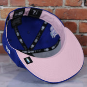 pink under visor on the Philadelphia 76ers Pop Sweat Pastel NBA Finals Champions Side Patch Fitted Cap With Pink Undervisor | Royal Blue 59Fifty Cap