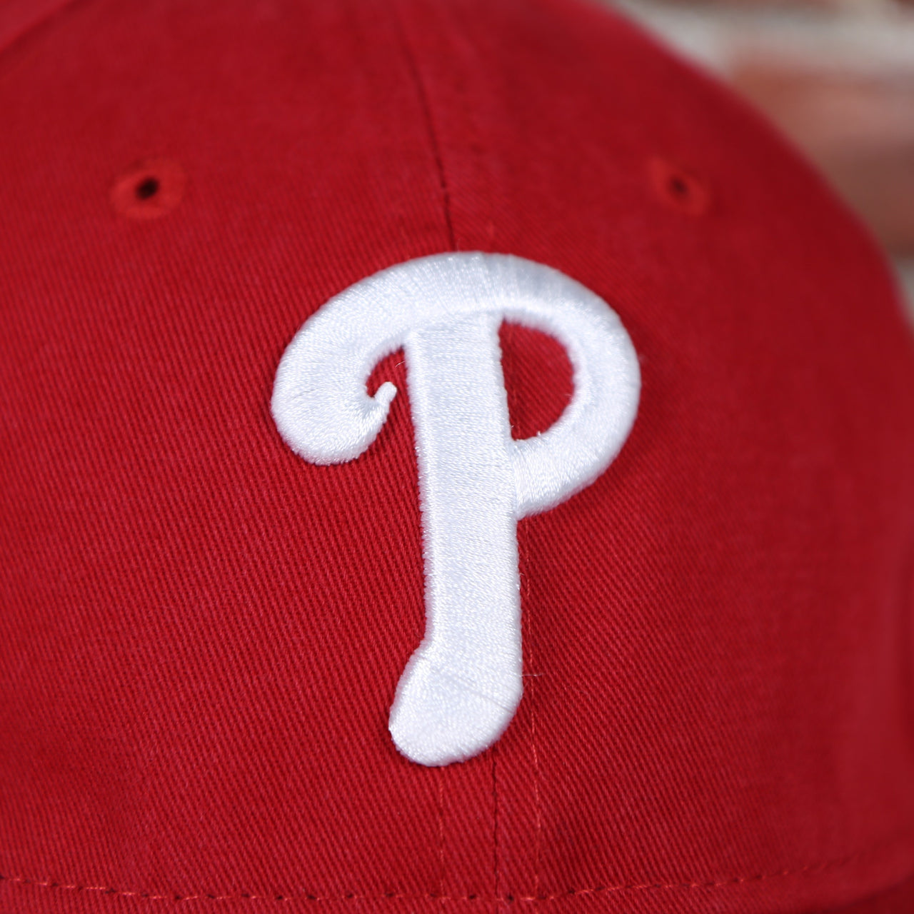 phillies logo on the KIDS Philadelphia Phillies Classic Red Dad Hat
