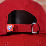 adjustable strap with metallic buckle on the KIDS Philadelphia Phillies Classic Red Dad Hat