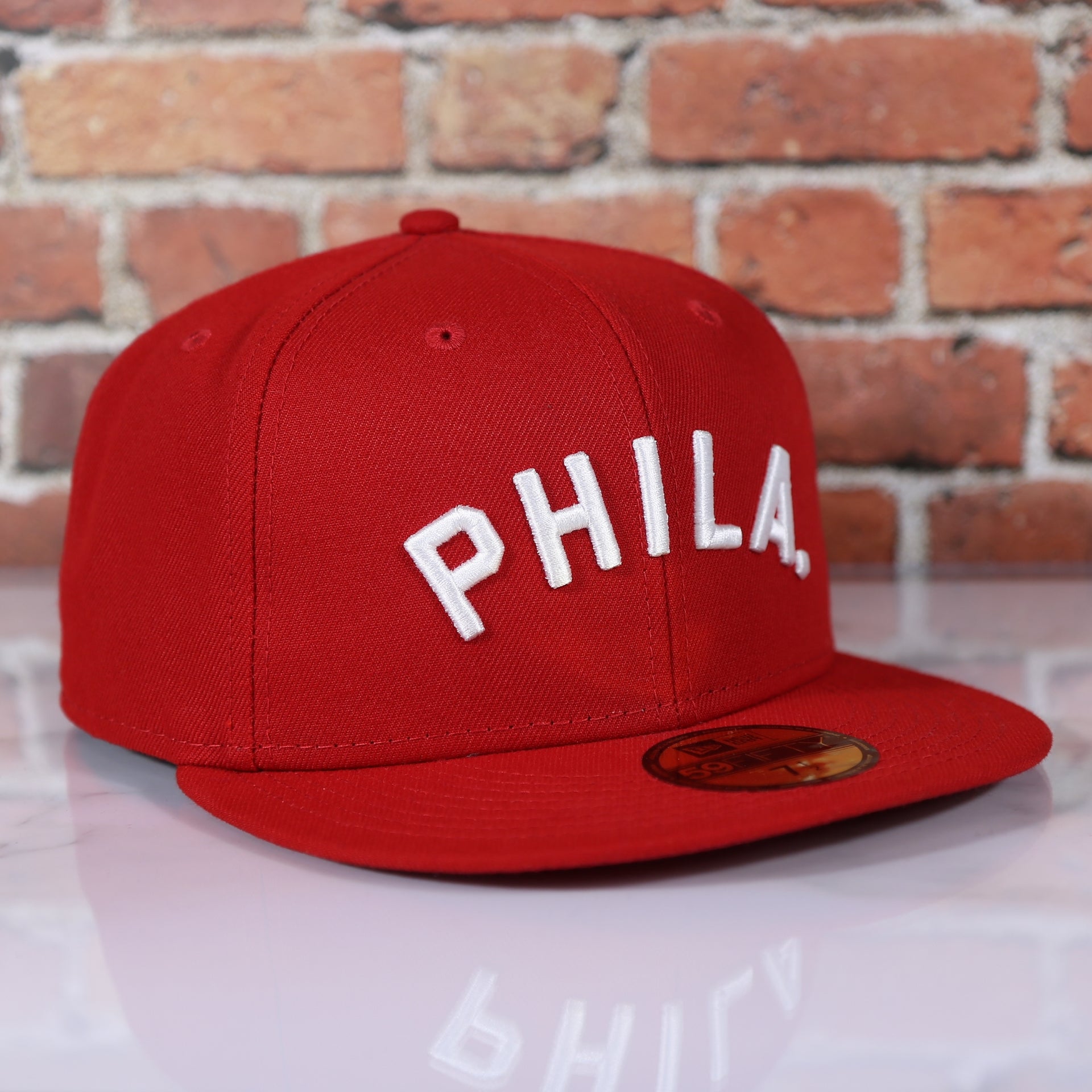 Philadelphia Phillies Arched "PHILA" Lettering 59Fifty Fitted Cap | Old School Phillies Red Bottom New Era Fitted Hat