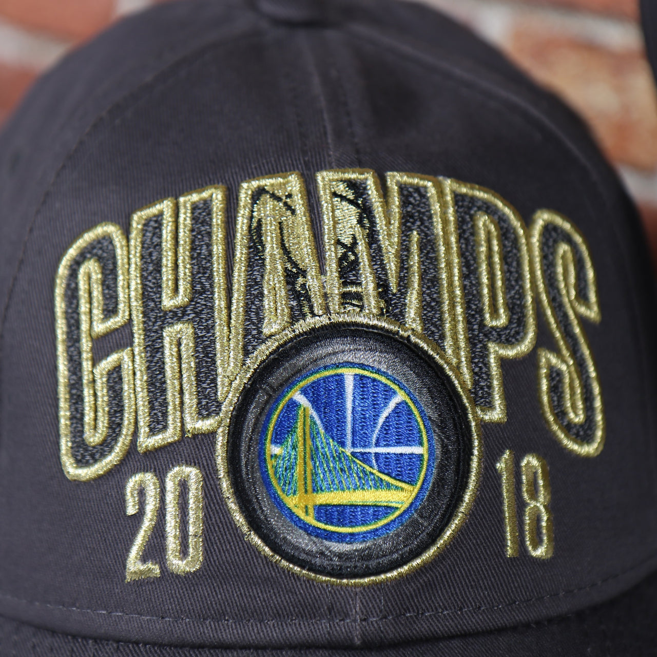 champs 2018 embroidery and warriors logo on the YOUTH 2018 NBA Finals Golden State Warriors Championship Kid's Snapback Hat