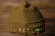 Eagles Youth Beanie | Philadelphia Eagles 2019 Salute To Service Beanie on the wearers right side, the cuff has U.S.A. written on it