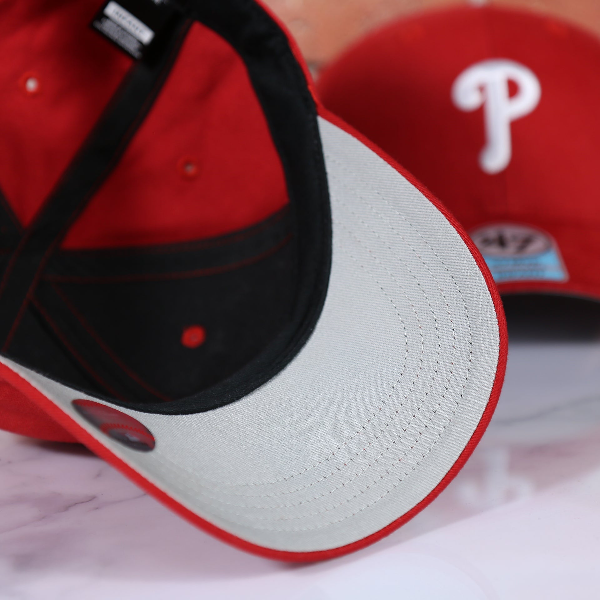 grey under visor on  the Infant Philadelphia Phillies Gray Bottom Dad Hat | Red Infant Dad Hat