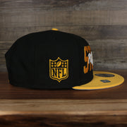 wearers left side of the Pittsburgh Steelers 2022 NFL Draft 9Fifty Grey Bottom On-Field Snapback | Black