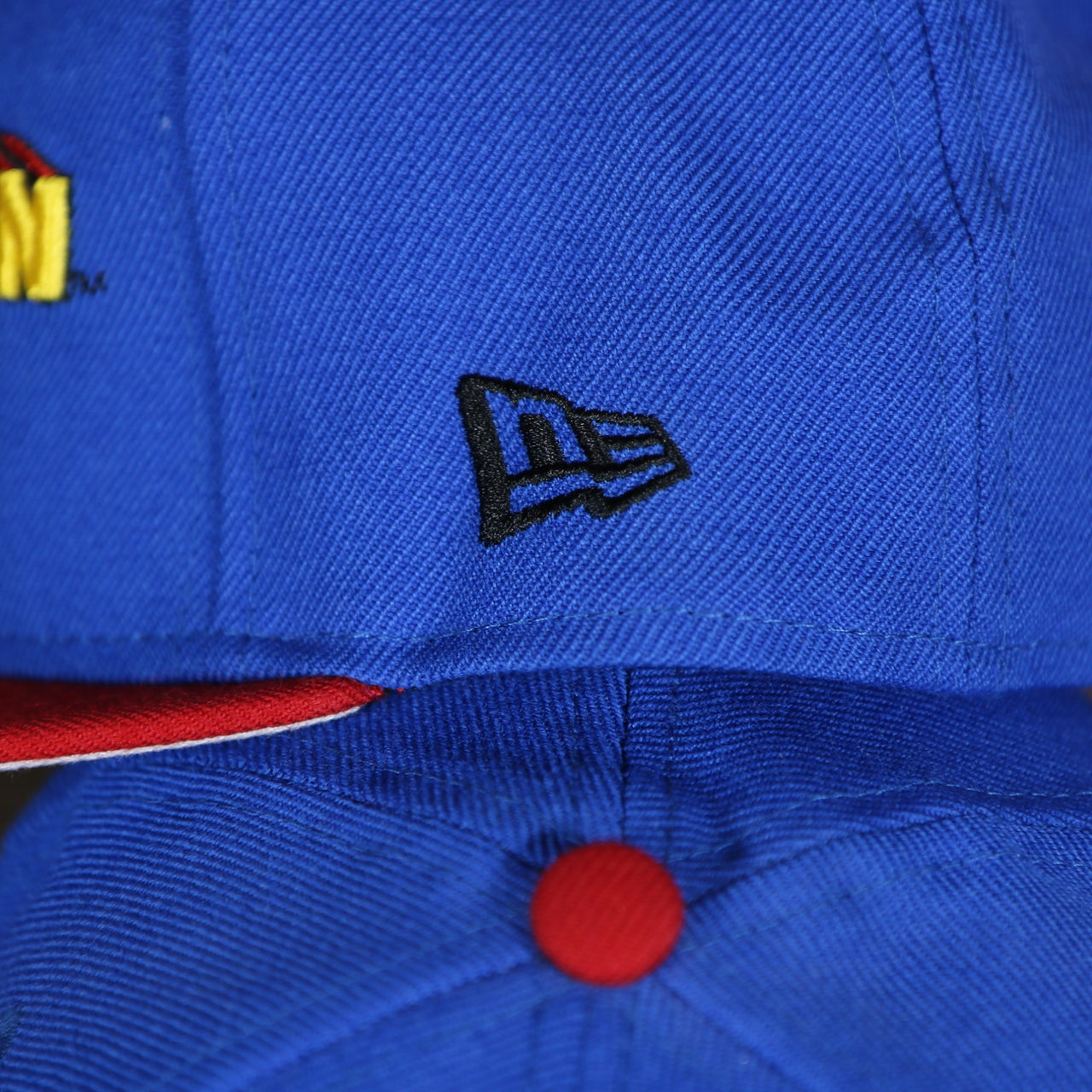 new era logo on the Superman Vintage Lettering DC Comics Blue on Red Custom 950 Snapback Hat