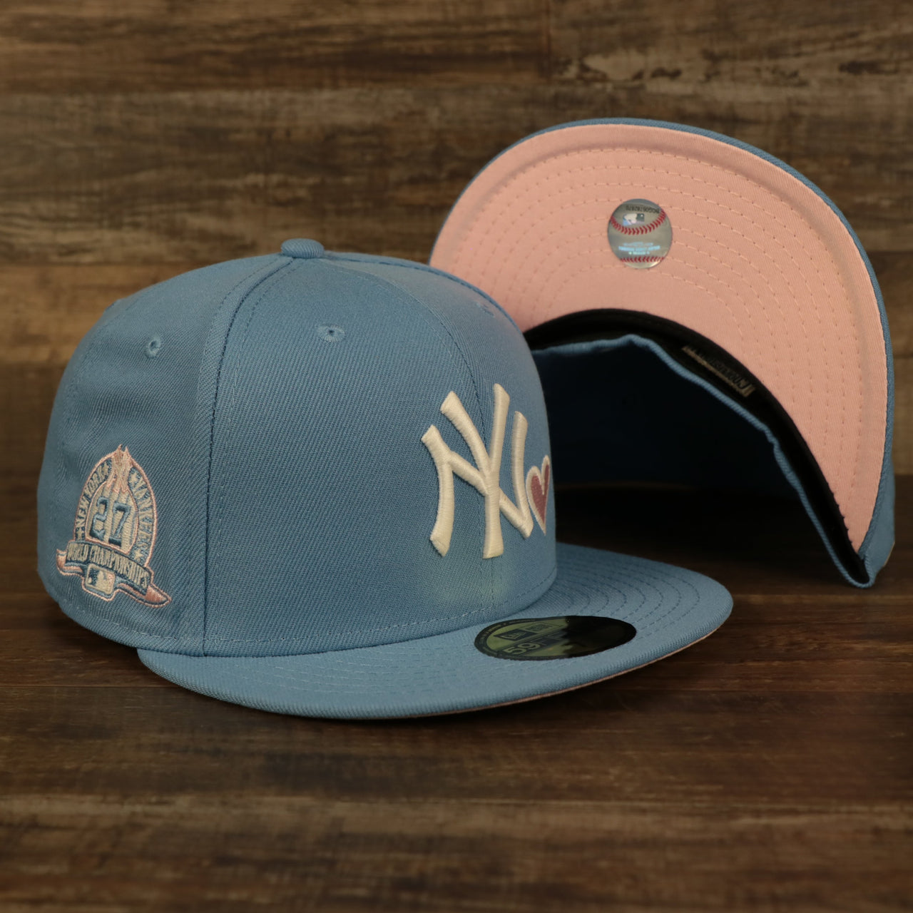 New York Yankees Glow In The Dark 27x World Series Champs Patch Pink Bottom Side Patch 59Fifty Fitted Cap