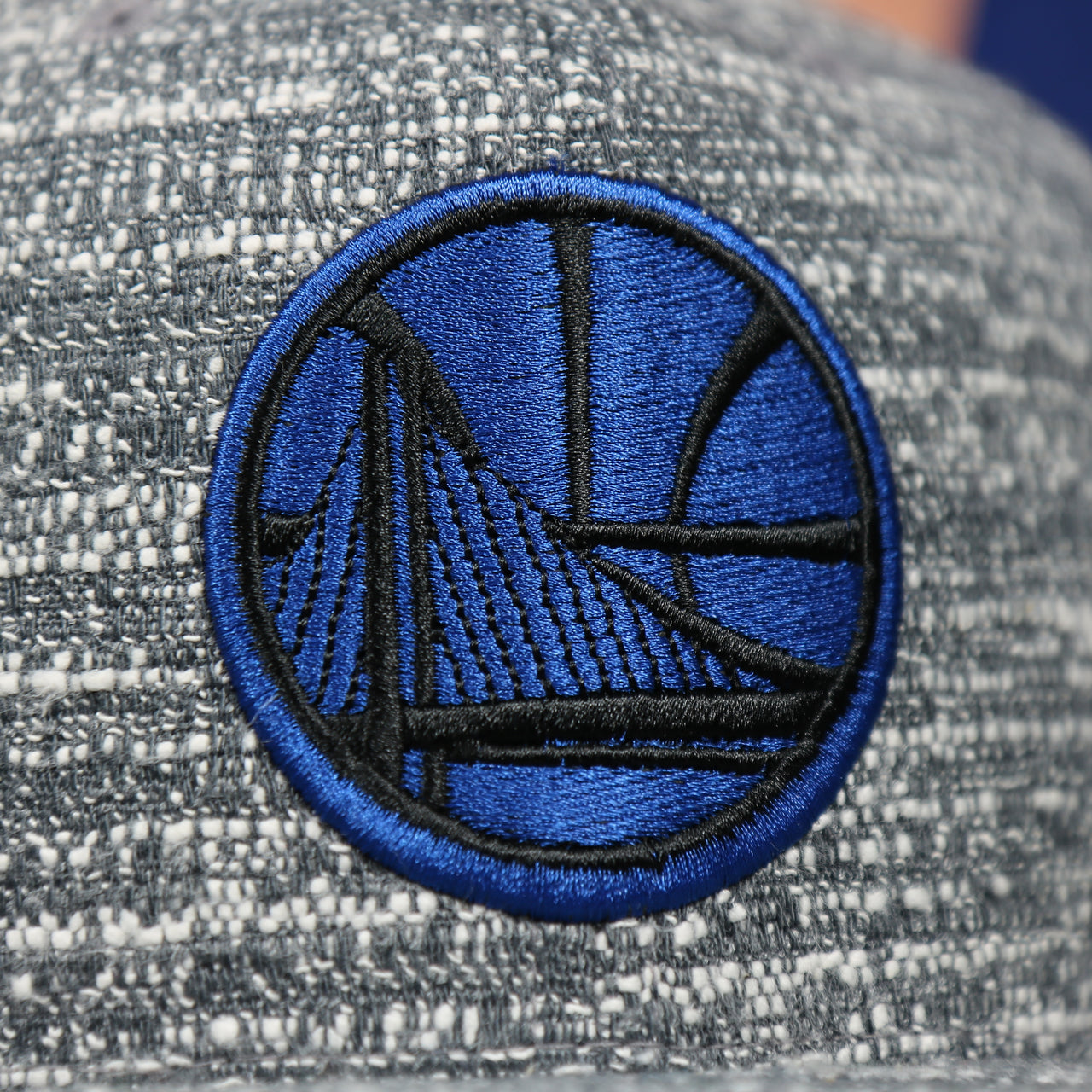 warriors logo on the Golden State Warriors Marbled Gray Noise Snapback Cap | Marbled Snap Cap