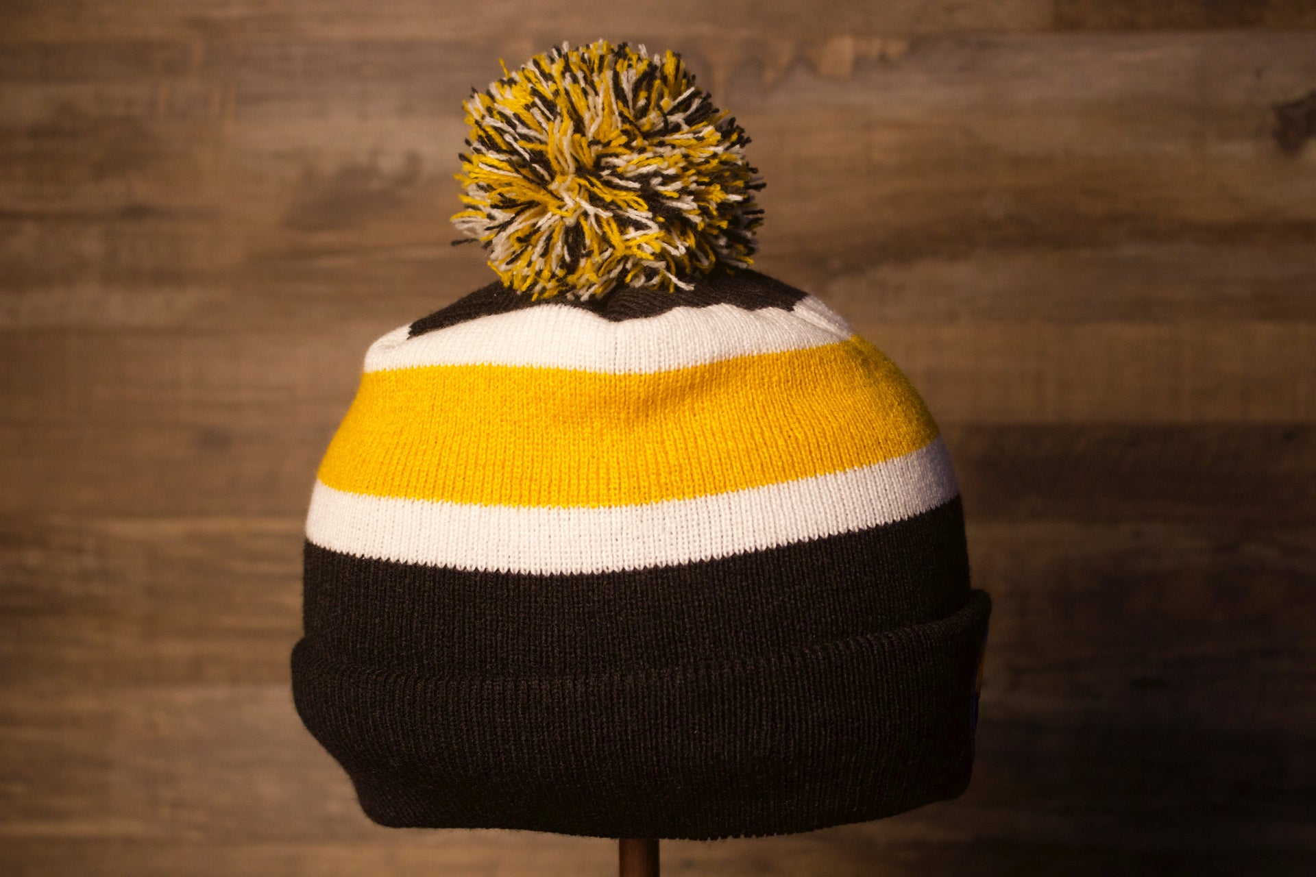 this side is plain with the same design on top Steelers Beanie | Pittsburgh Steelers Striped Winter Hat