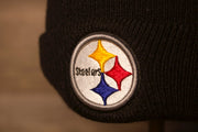 Steelers Beanie | Pittsburgh Steelers Striped Winter Hat the logo on the front cuff is the classic steelers logo 