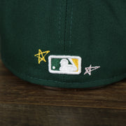 A close up of the MLB Batterman on the Oakland Athletics “Scribble” Side Patch Gray Bottom 59Fifty Fitted Cap