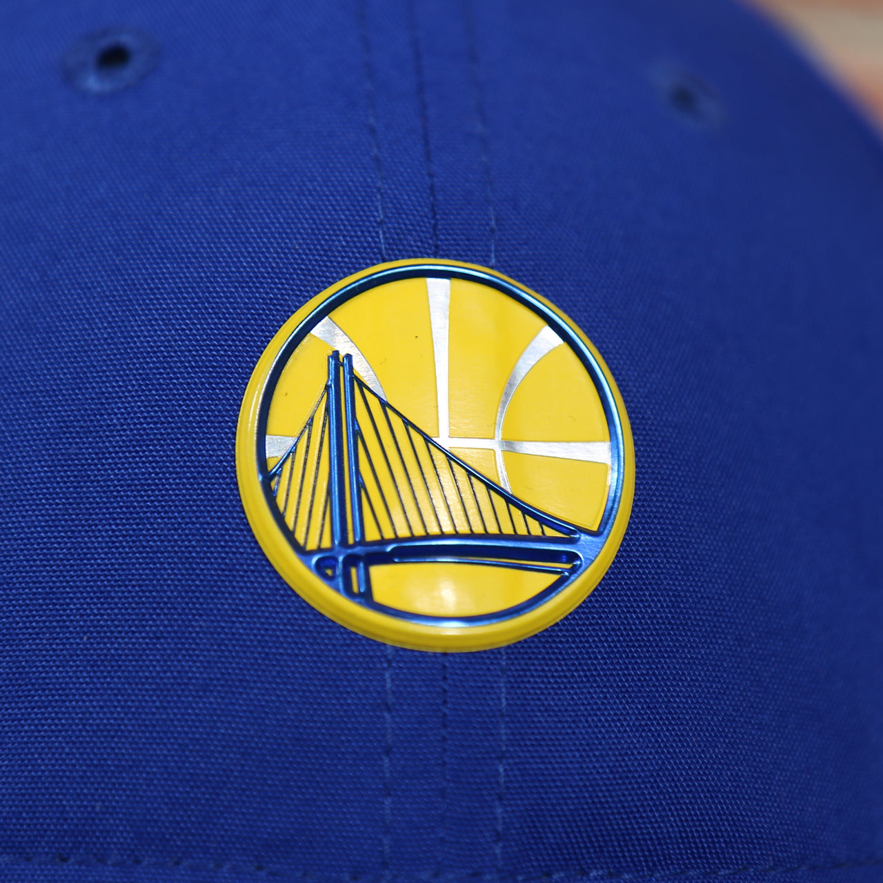 warriors logo on the Golden State Warriors NBA Draft 9Twenty Dad Hat With Suede Visor | Royal Blue Baseball Hat