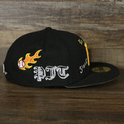 The wearer's right on the Pittsburgh Pirates “Scribble” Side Patch Gray Bottom 59Fifty Fitted Cap
