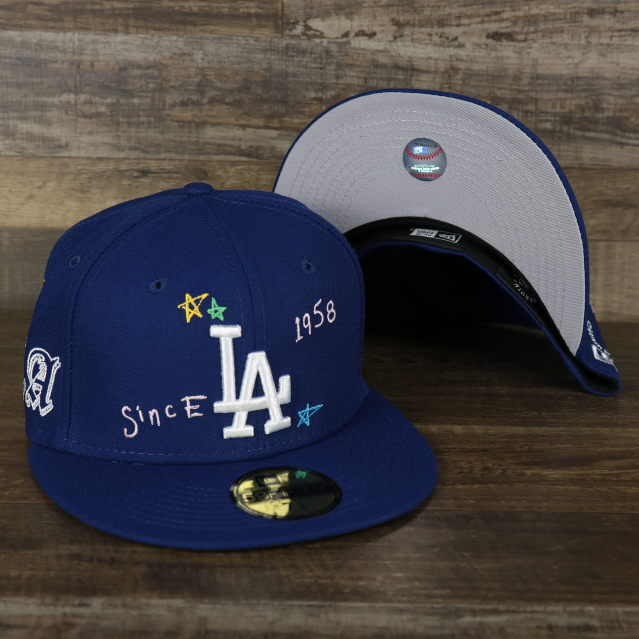 The Los Angeles Dodgers “Scribble” Side Patch Gray Bottom 59Fifty Fitted Cap